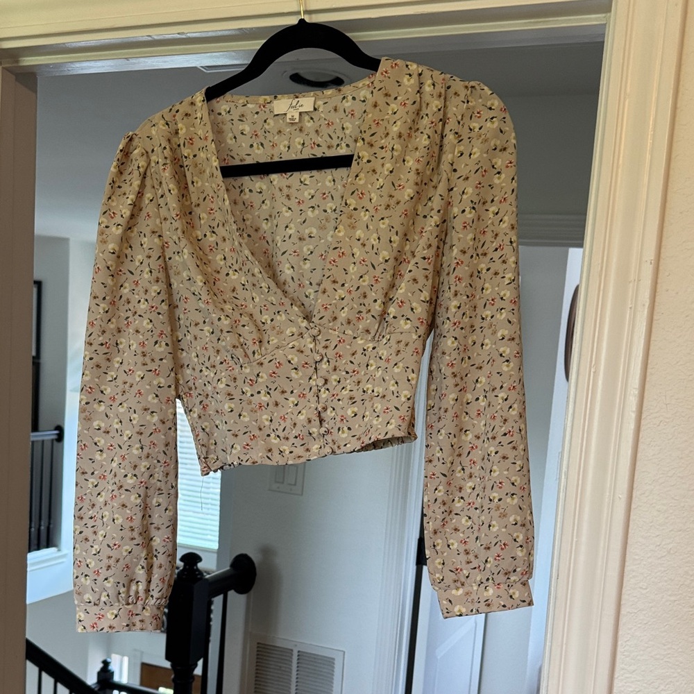 Floral V-Neck Blouse - Cream
